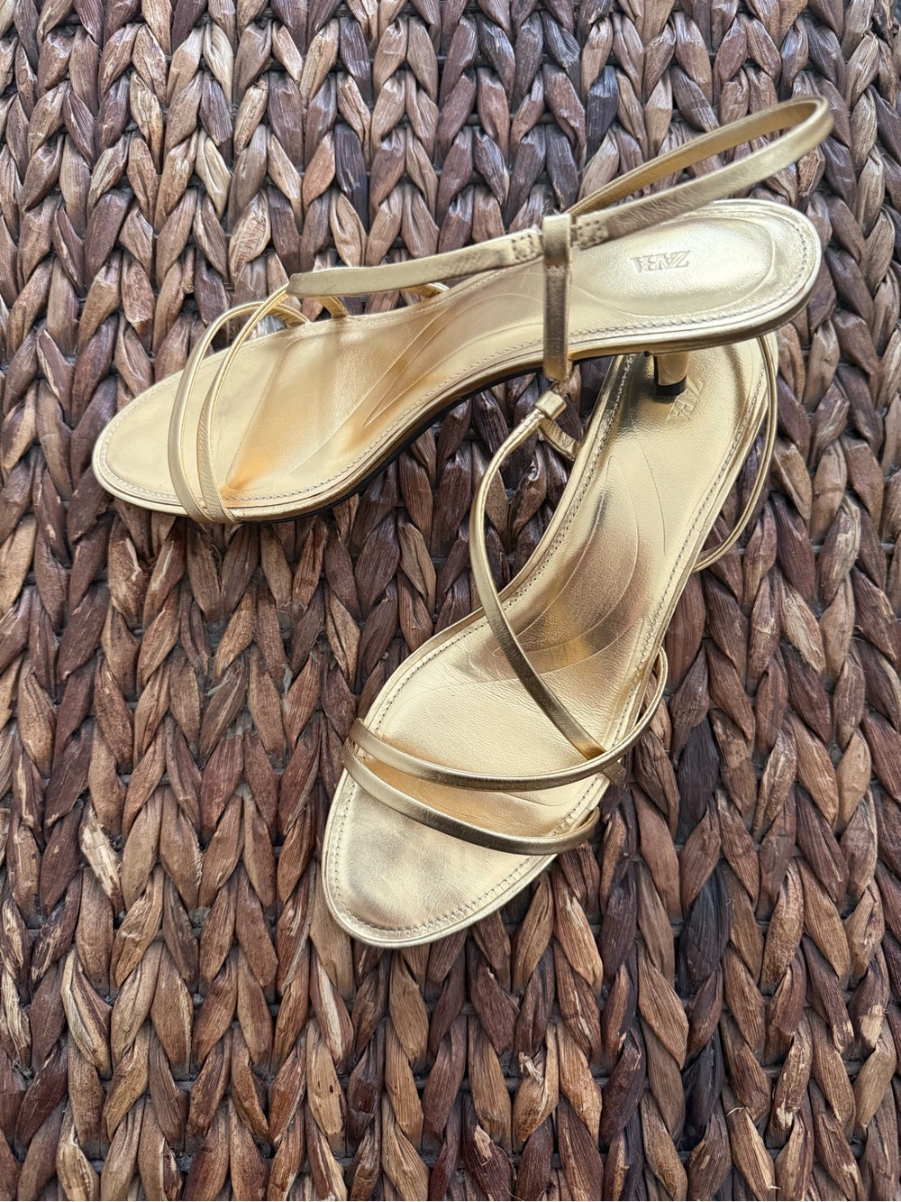 Zara Metallic Gold Strappy Slingback Heels